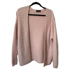Selected Femme Angora Cardigan Womens M Pink Wavy Ribbed Knit Open Front